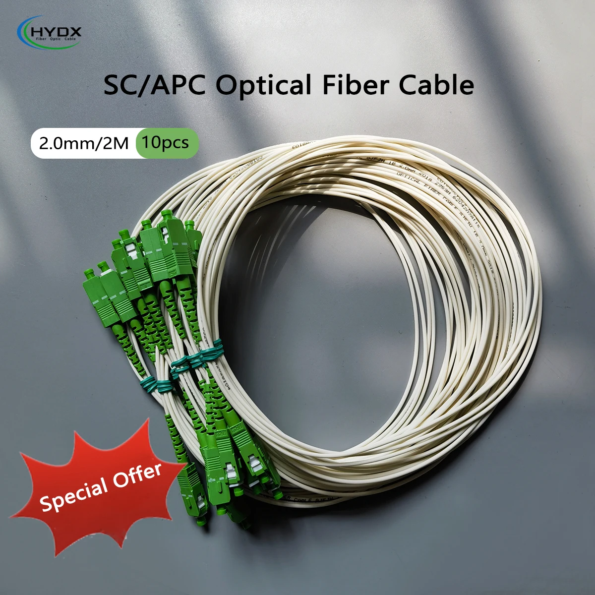 10pcs SC/APC-SC/APC Fiber Optic Cable 2M Indoor FTTH 2.0mm LSZH Simplex 9/125μm Low Insertion Loss Optical Patch Cable