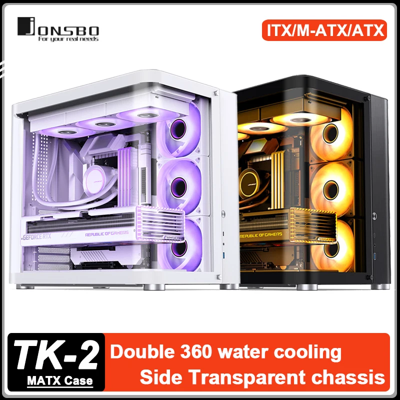 

Jonsbo TK-2 ATX Computer Case Bi-Bent Surround View Glass Aluminum Alloy Desktop Chassis Support Double 360 water cooling