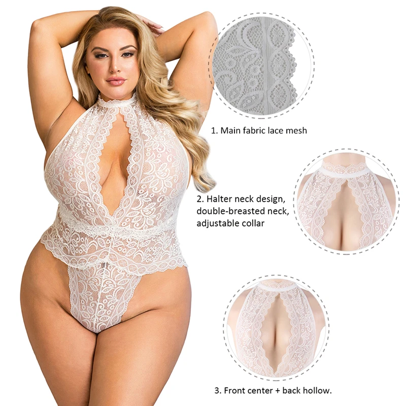 Ohyeahlady Sexy Women Bodysuits Clothes Light Thin Lace Halter Teddy Lingerie Oversized Jumpsuits Fashion Open Cup Hollow Romper