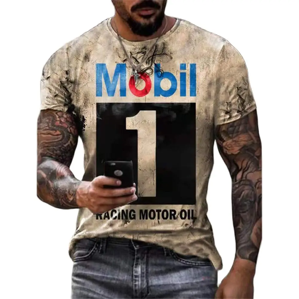 Fashion Summer New Style Castrol Retro Short-sleeved Men's T-shirt 3D Printing Oil T-shirts For Men O-collar Top Oversized Tees