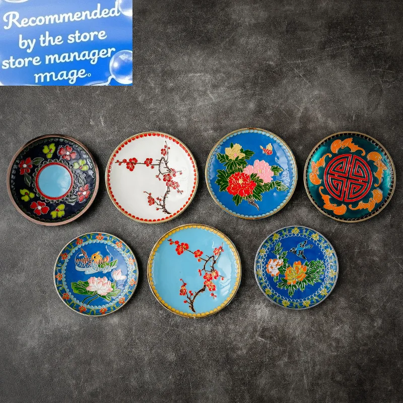

Kung Fu TeaCup Coaster Tea Ceremony Cup Saucer Enamel Color Copper Tea Bearing Tea Mat Heat Proof Mat Zero Cute Coasters for Cup
