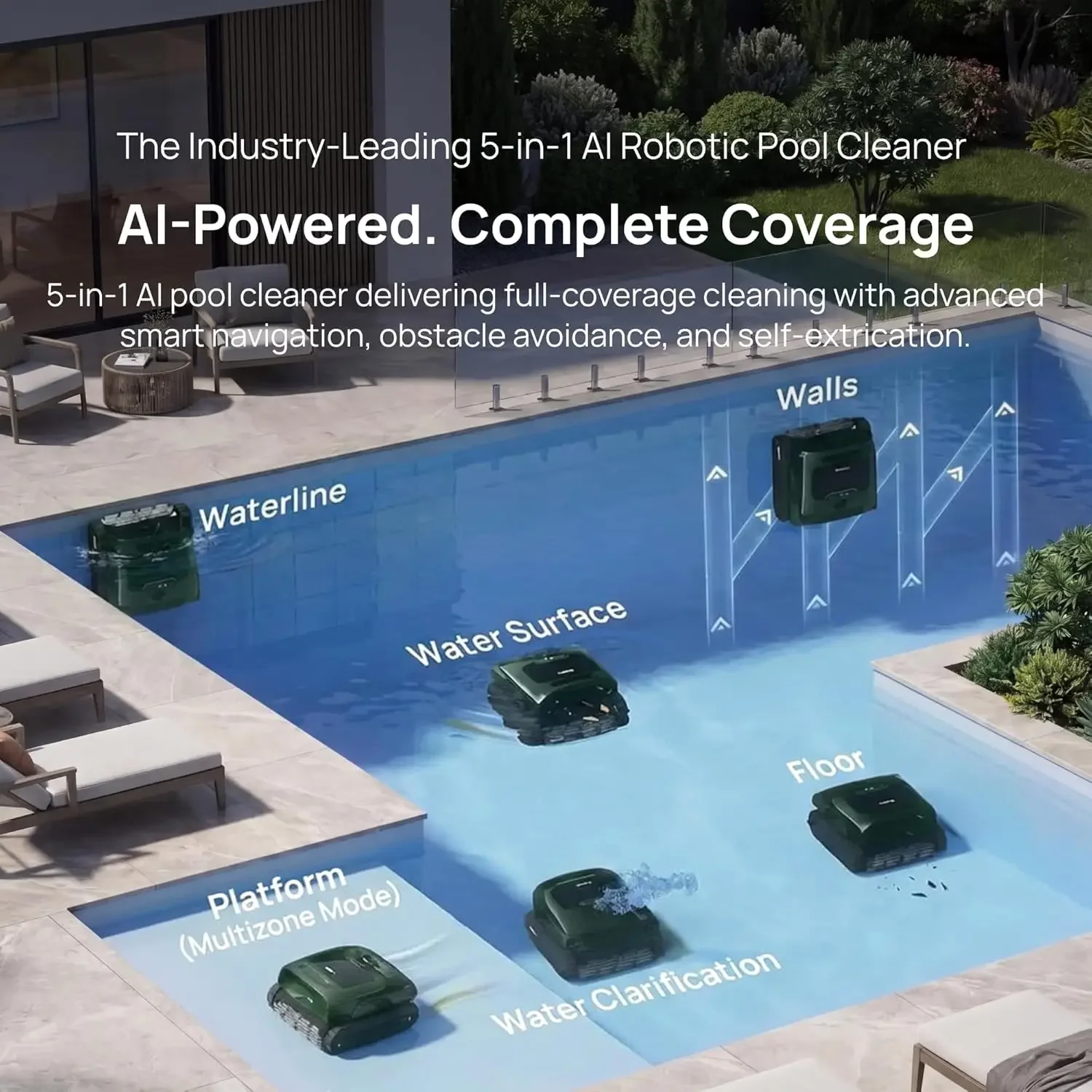 Beatbot AquaSense 2 Pro Smart Pool Vacuum Robot 5-in-1 Skimmer App Surface Parking Water Clarifier 3875 Sqft Green