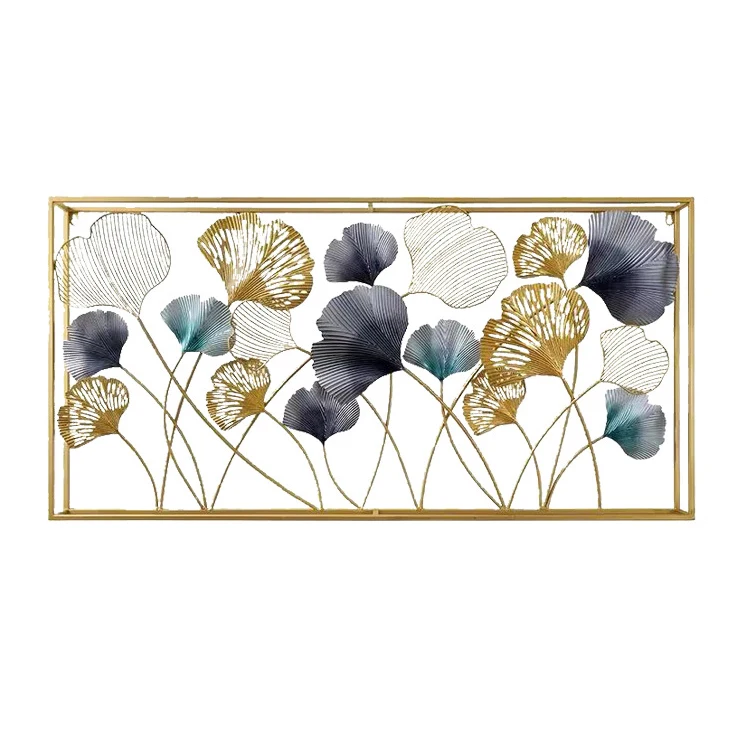 Modern Luxury Ginkgo biloba Leaves Living Room Rectangle Metal Wall Decor