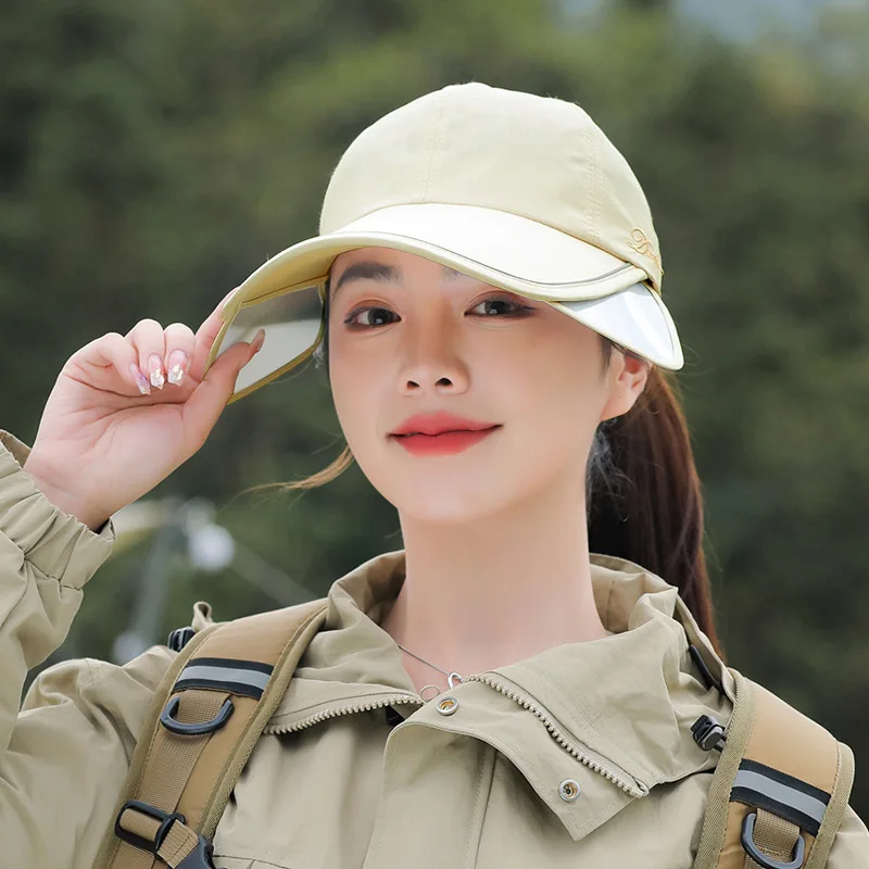 Retractable Wide Brim Baseball Cap Women UV Quick-Drying Waterproof Sun Protection Hat Outdoor Sports Golf Adjustable Summer Hat