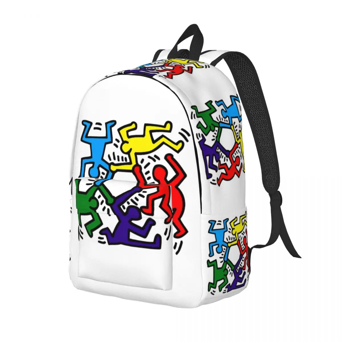 Funny Graffiti Figures Canvas Backpack Geometric Abstract Haring Paintings Art School College Travel Bags Bookbag