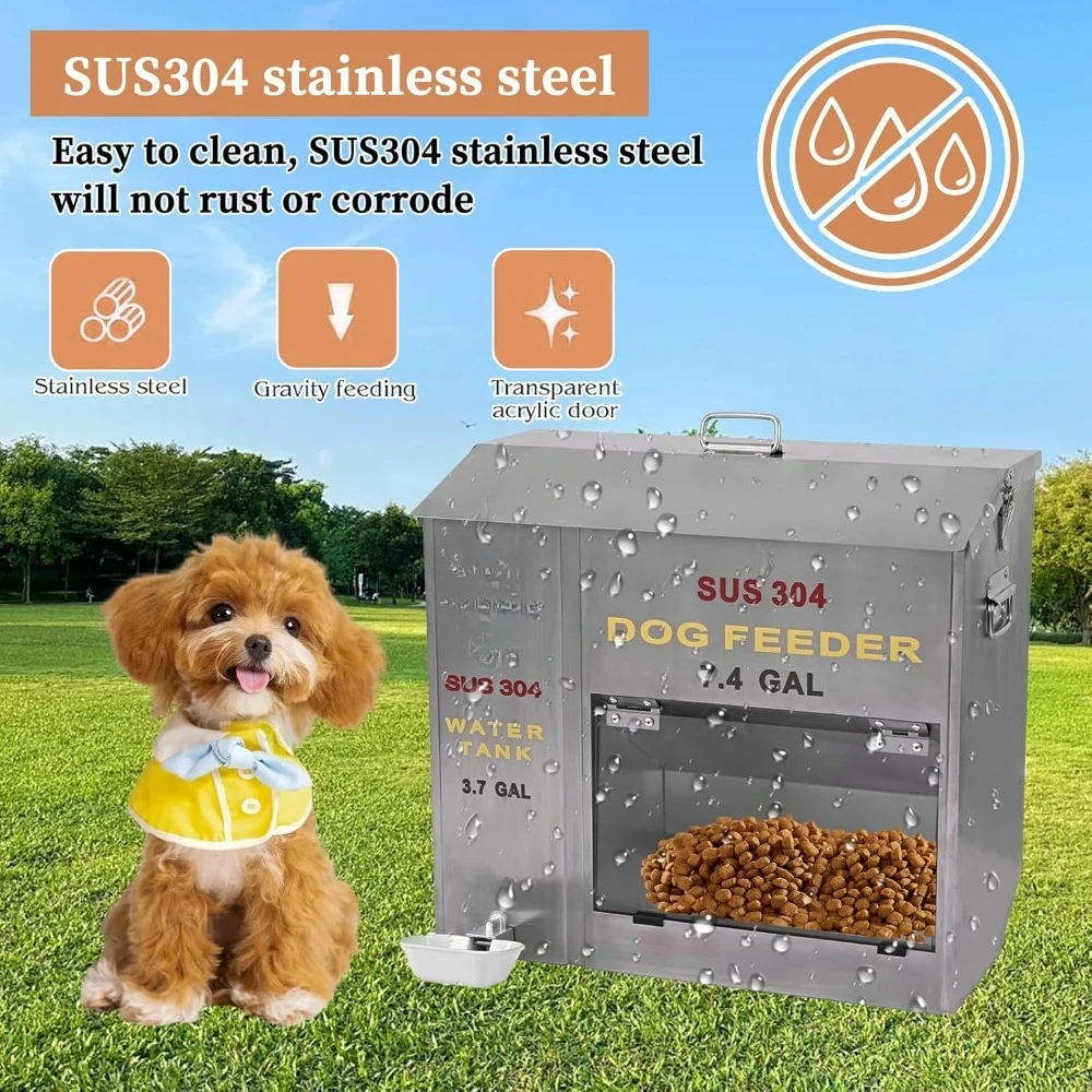 Tempat Makan dan Minum Anjing Otomatis 2 in 1 Tangki Stainless Steel dengan Cangkir Paduan Logam Kapasitas Besar