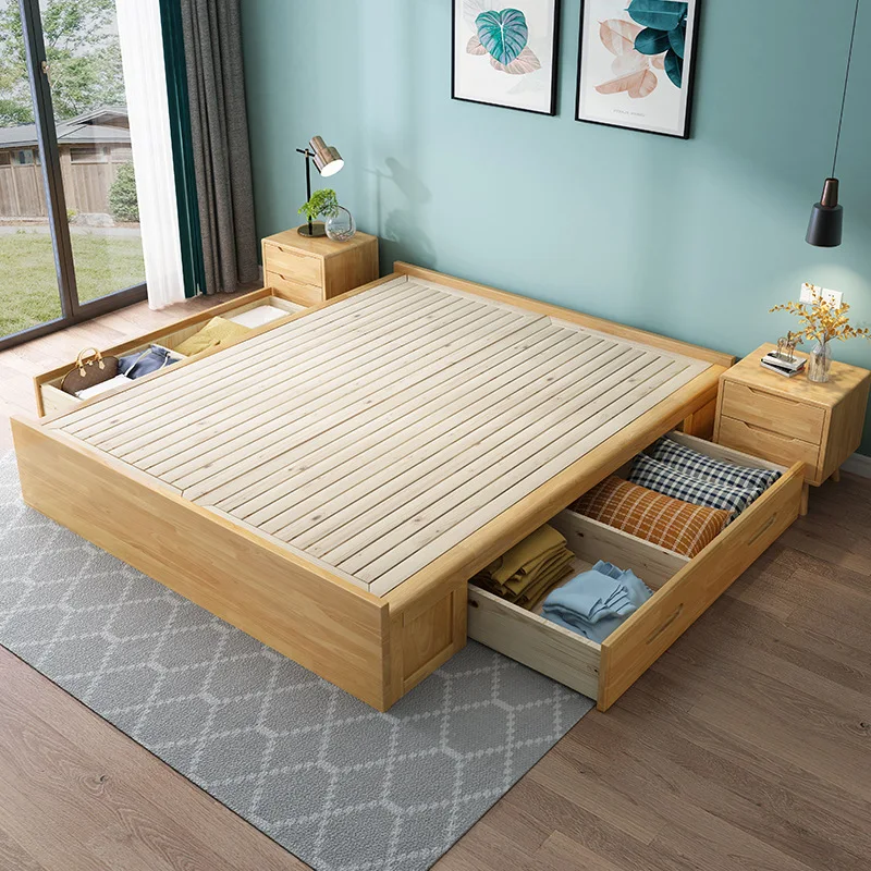 All solid wood high box air pressure storage bed tatami Nordic bedless floor Small apartment storage floor