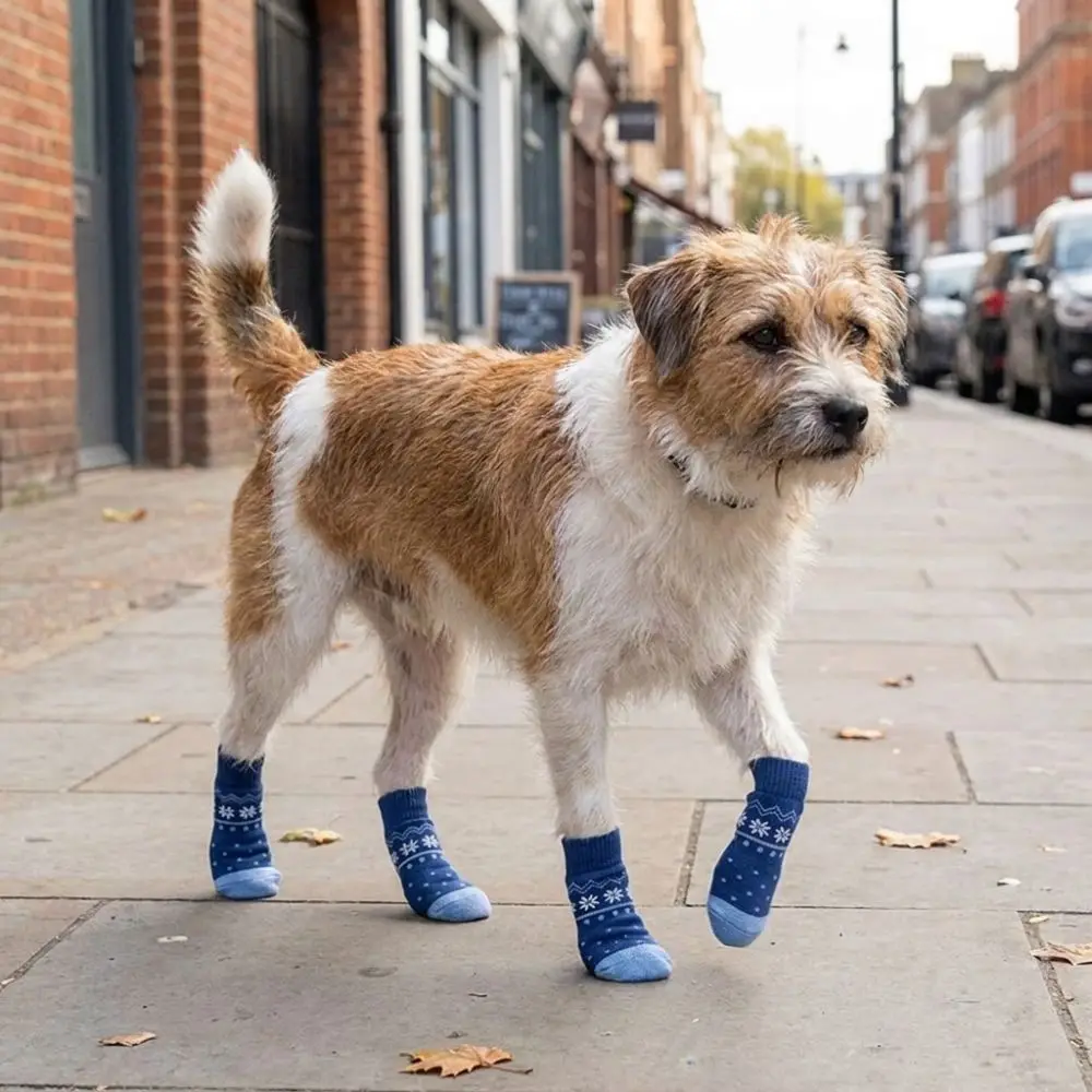 4PCS Breathable Anti Slip Dog Socks Elastic Adjustable Puppy Shoes Socks Warm with Straps Dog Foot Protector Small Dogs