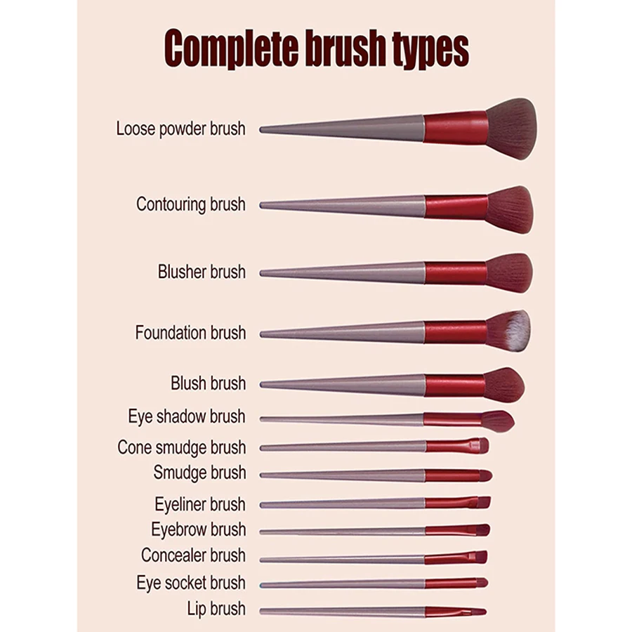 مجموعة فرش مكياج للنساء مكونة من 13 قطعة من كريم الأساس وظلال العيون وأحمر الخدود وحقيبة أدوات مكياج ناعمة