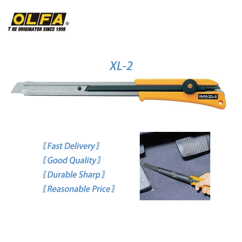 Japan OLFA XL-2 Large Extended 350mm Heavy Duty Non-slip Utility Knife Ratchet Knob Locking 18mm Used for: Car Decoration Carpet Wallpaper Titanium