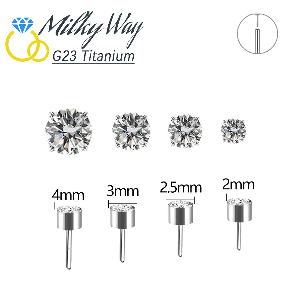 Threadless Rings G23 Titanium Nose Studs With Clean Zircon Stone Push in Earrings Hot Labret Helix Lip Body Piercing Jewelry