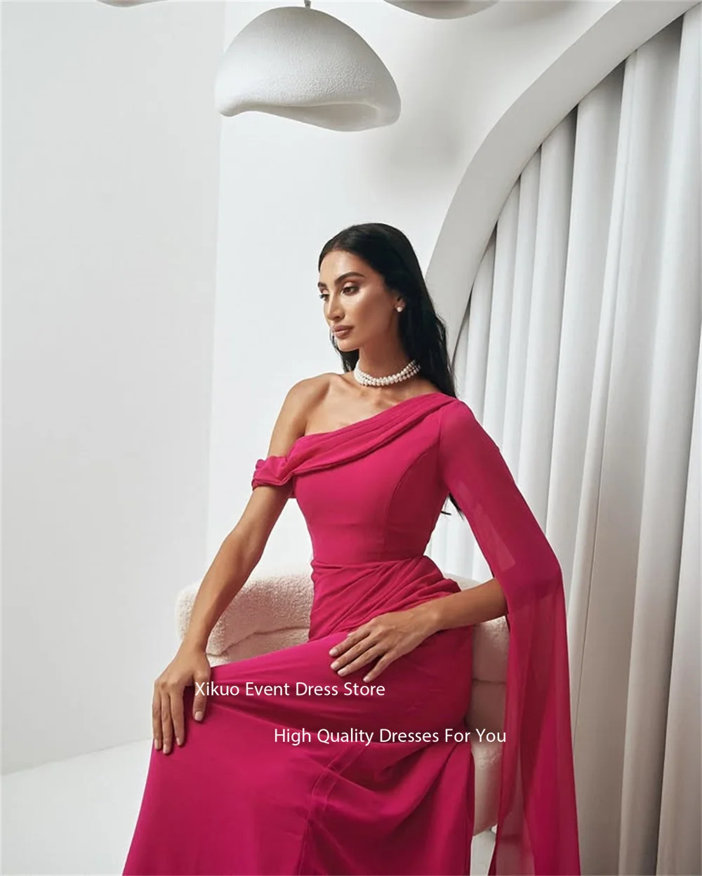 Xikuo moda chiffon vestidos de noite um ombro plissado vestidos de gala uma linha ruched assimétrico vestidos de baile personalizado
