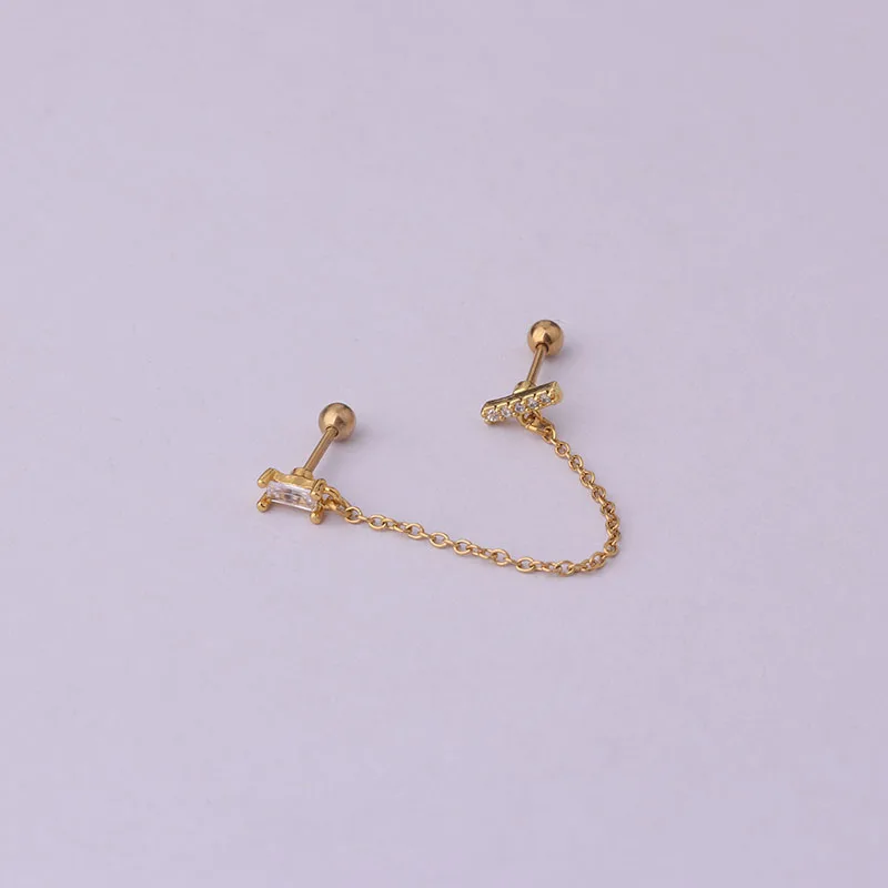 2Pcs 20G 0.8mm Stainless Steel Flower Crown Double Hole Chains Cartilage Srecw Back Stud Earring Ear Helix Piercing Jewelry