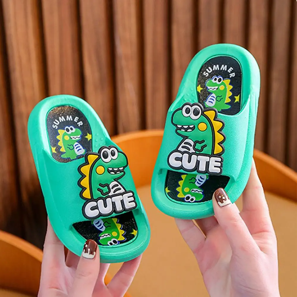 

Soft Cartoon Cute Dinosaur Slippers Anti Slip Platform Cartoon Animal Slippers Solid Color PVC Children's Bathroom Sandals Boys