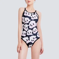 One-piece Panda Swimsuit for Women Peach Plaid Classic Training for Racing Slim Swimwear Professional Spice Girl Bathing Suit