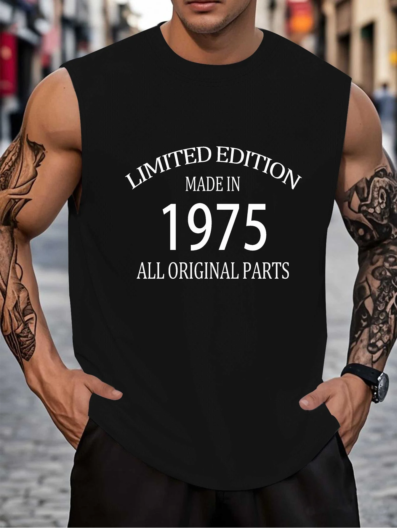 

Мужская футболка с принтом 1975 года, ограниченная серия, дышащая и удобная модель без рукавов для занятий спортом и фитнесом.