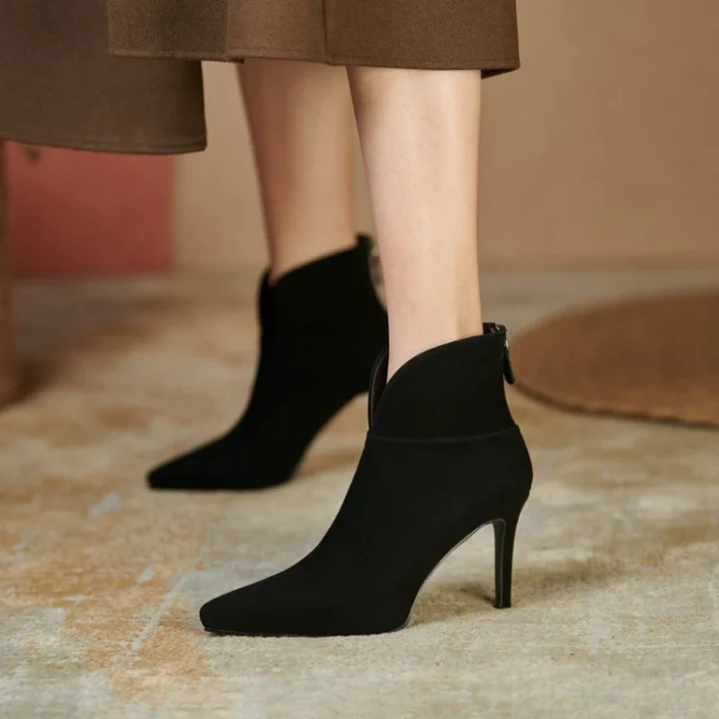 Fall Shoes Women Genuine Leather Pointed Toe Ankle Boots Super High Heel Women Shoes Elegant Thin Heels 2021 Fashion Women Shoes