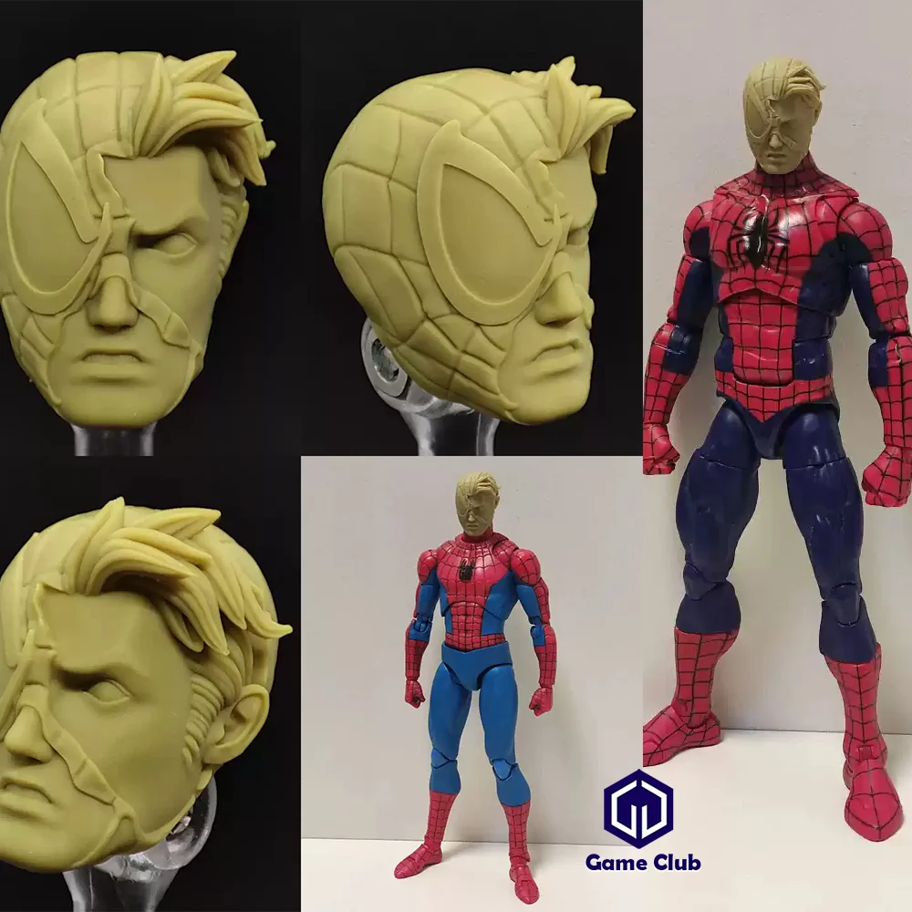 Handmade BM23198 1/12 Scale Male Soldier Superhero Characters Battle Damage Spider Man Head Carving For 6in Action Figure Model