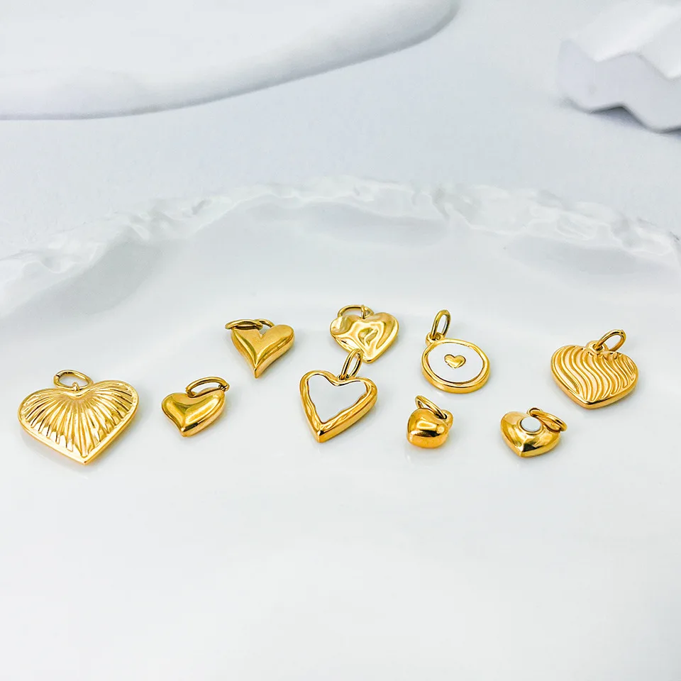 Hiraeva Edelstahl Gold Herzanhänger Charms für DIY Schmuckherstellung Armband Halskette Zubehör – Detail 5