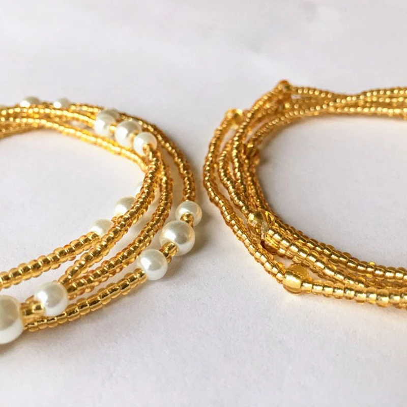 بوهيميا مزدوجة حبلا الخصر حبات اللؤلؤ مجوهرات الجسم، حبات البطن، سلاسل البطن، سلسلة الخصر المرنة، حبة الخصر الأفريقية للجسم #5