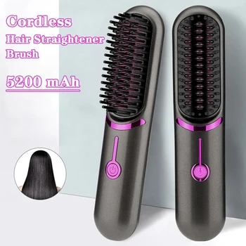 Image Wireless Hair Straightener Brush Fast Heated Straightener Brush Third Gear Adjustable Hair Curler Portable Heating Comb