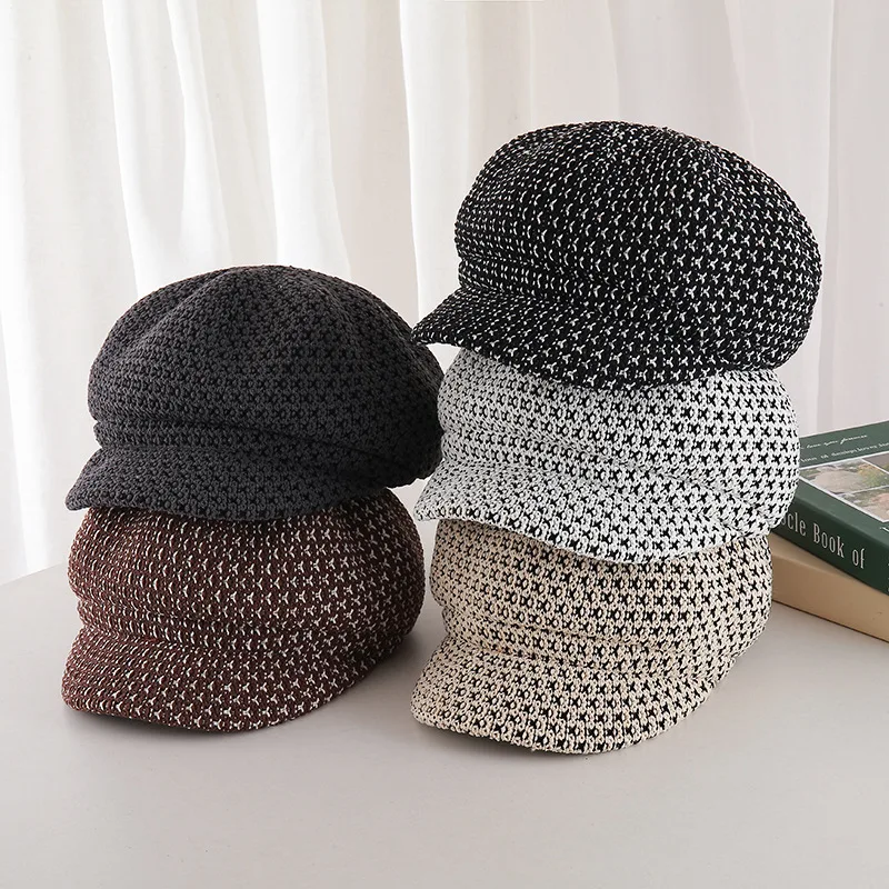 

Женская восьмиугольная шляпа в стиле ретро, корейская версия, большая голова, осенне-зимний универсальный берет художника, маленькая шляпа газетчика