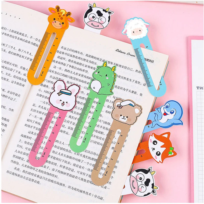 50pcs/bag Cartoon Animals Bookmark Kawaii Paper Ruler for Kids Birthday Favors Stationery Back to School Gift Classroom Rewards