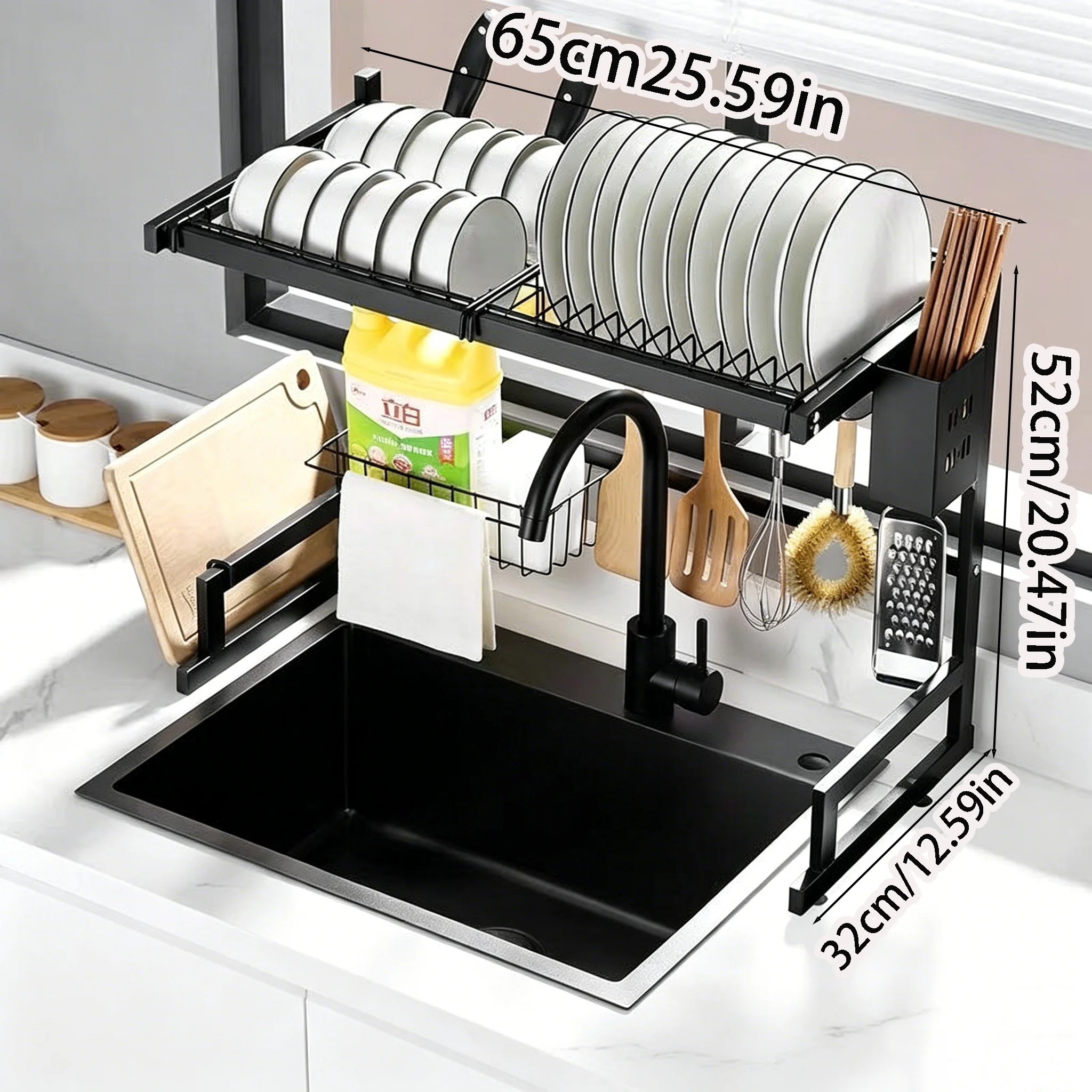 Tray-Style Draining Rack, Large-Capacity Multi-Functional Storage Rack, Storage Rack Above the Sink, Sink Storage Rack, Storage and Organization Supplies, Countertop Draining and Storage Organizer