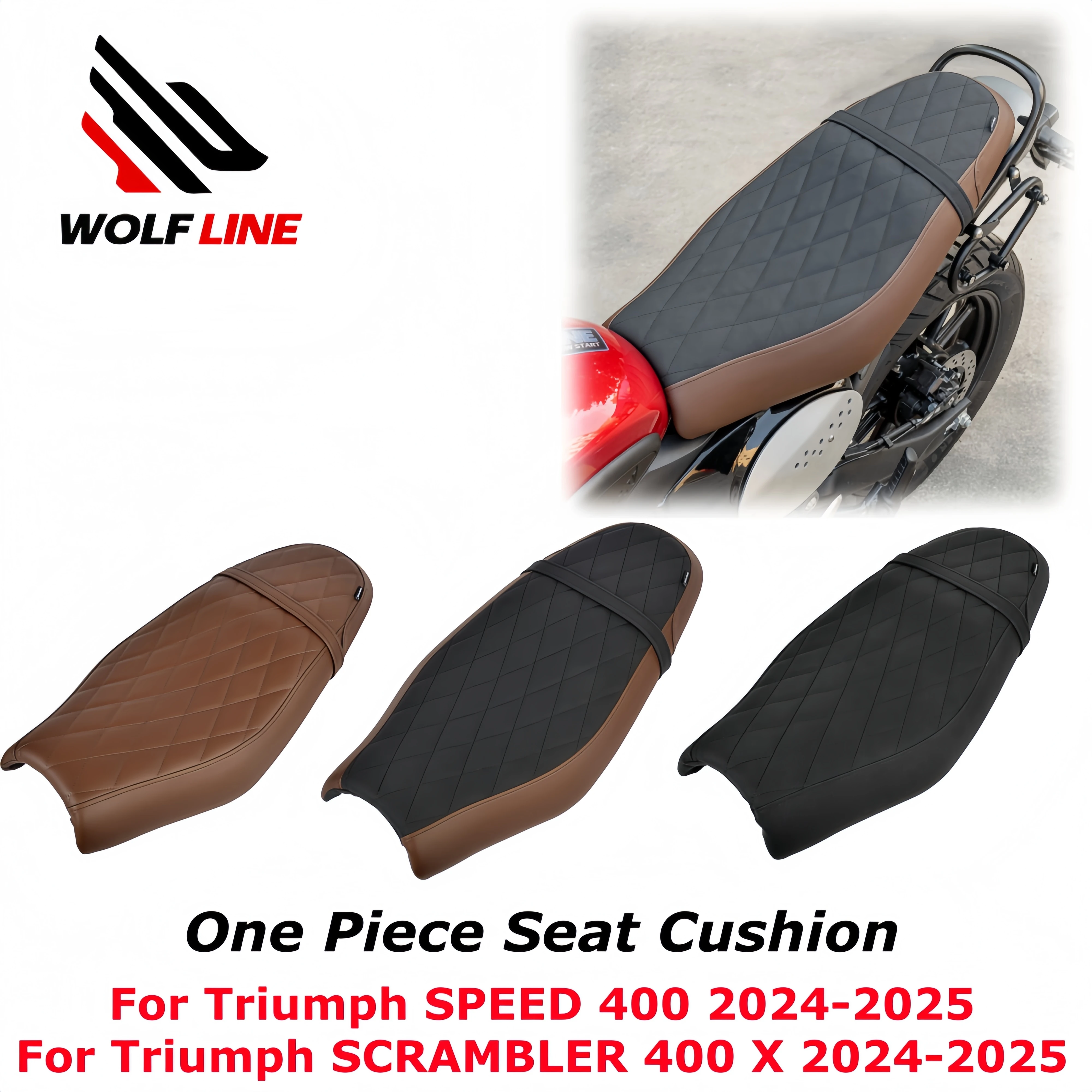 WOLFLINE Cuscino sedile integrato per Triumph SPEED 400 Cuscino sedile passeggero doppio monopezzo per SCRAMBLER 400 X 2024-2025