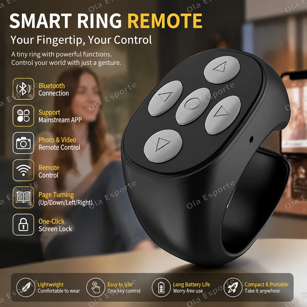 New Wireless Bluetooth Remote Control, Video Scrolling Ring Page Turner Bluetooth Ring Scroller, Rechargeable Scrolling Ring R12