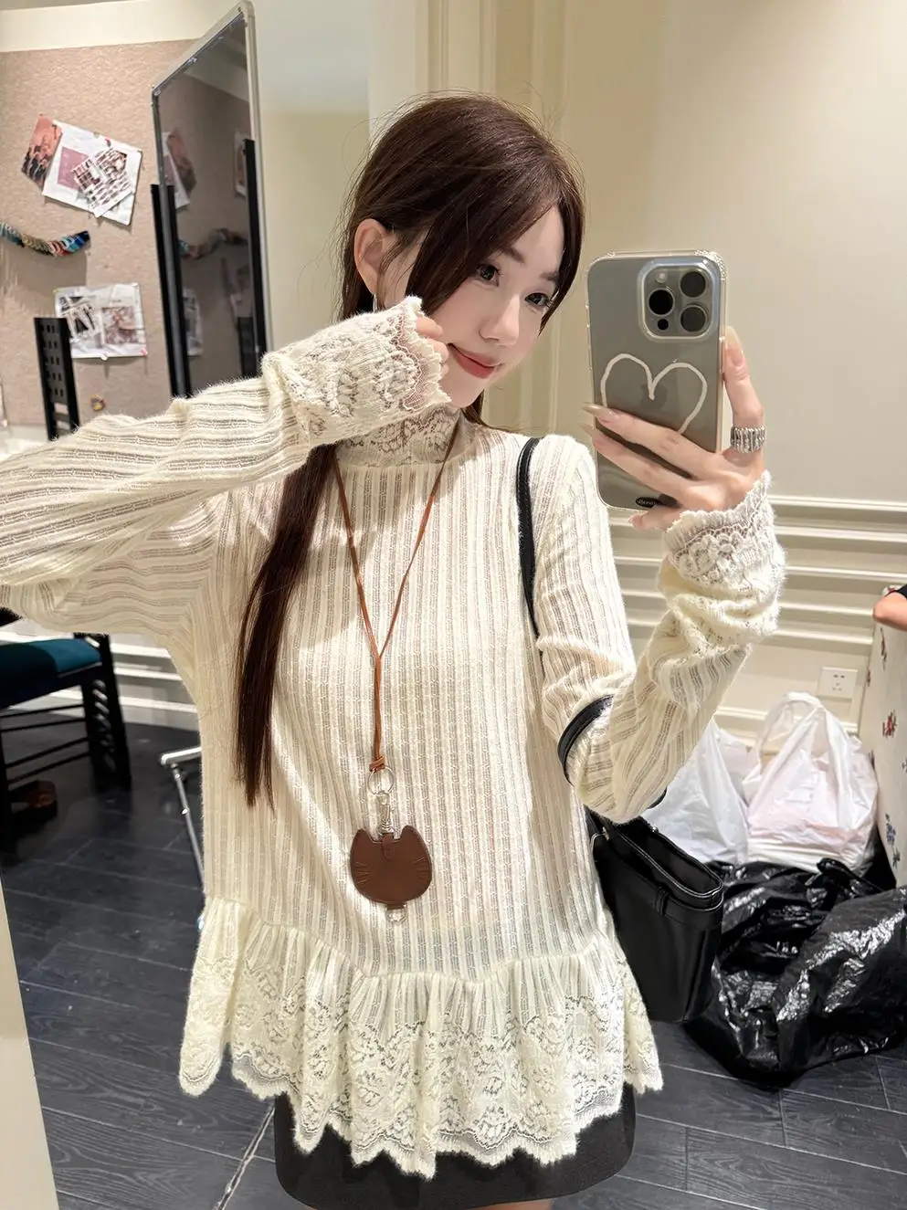 Camiseta larga con ribete de encaje blanco, diseño Sensation, Faion para mujer, ropa interior Ele para principios de otoño, Base Irt