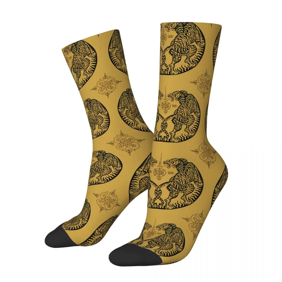 Sak Yant Tiger Leap Talisman Sock Printed Man Polyester