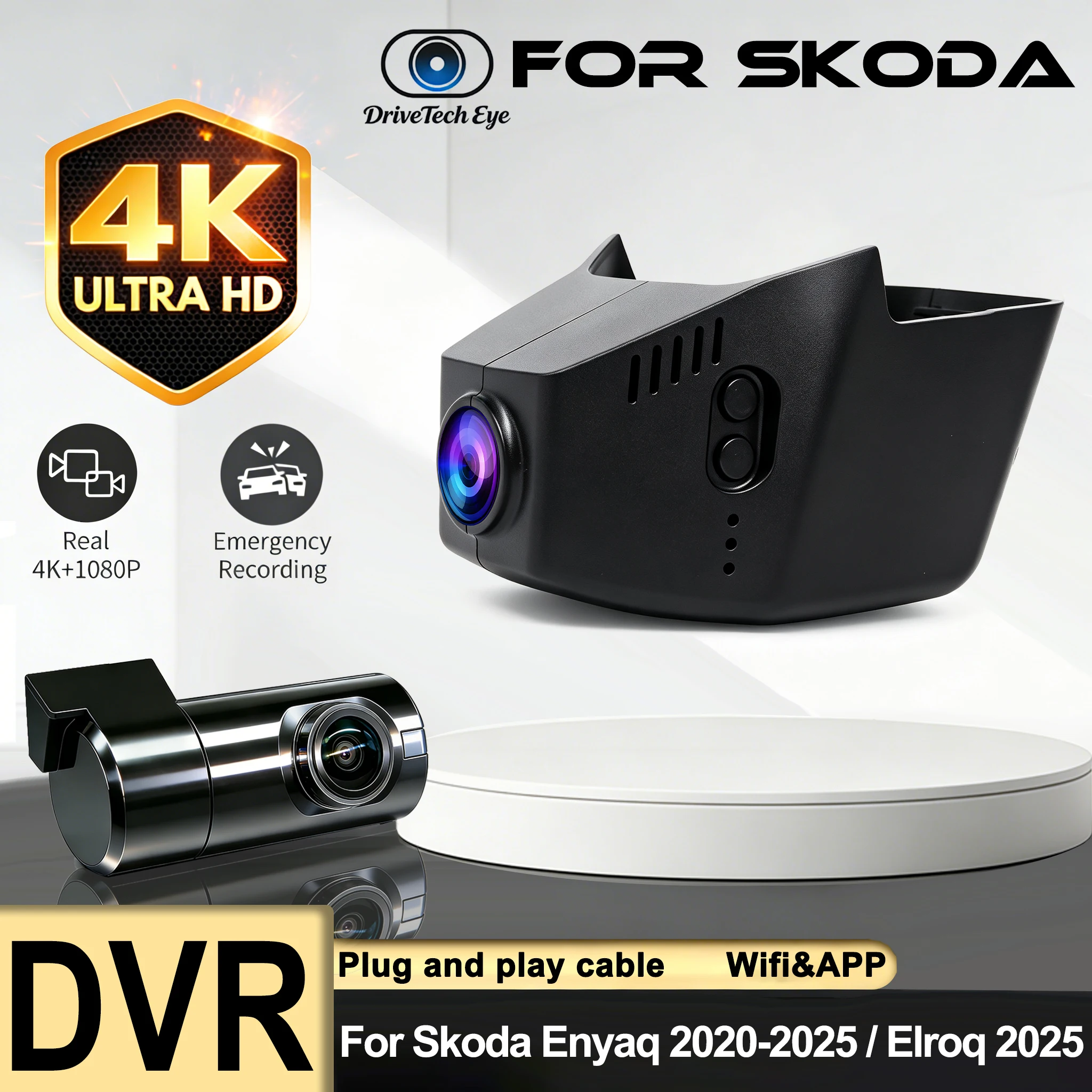Plug And Play HD 4K Dash Cam for Skoda Enyaq 2020 2021 2022 2023 2024 2025,for Skoda Elroq 2025 Car Dvr Video Recorder,Dashcam