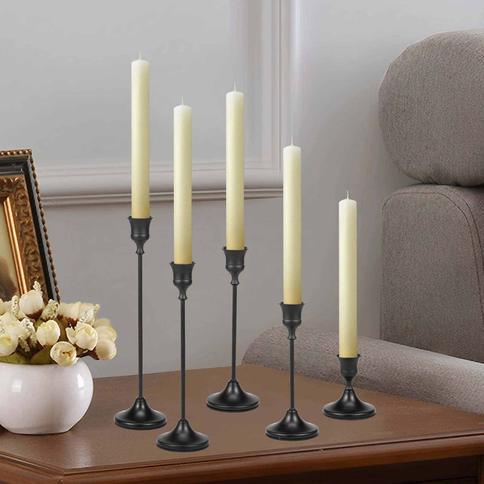 5Pcs Candlestick Holder Set Retro Decorative Candlestick Stand Metal Taper Candle Holders Detachable Candle Sticks Long Holder