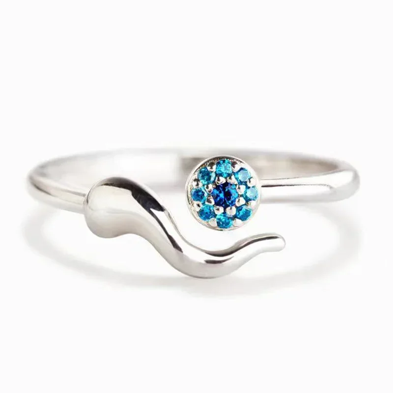 

Fashionable 925 Sterling Silver Dainty Elegant Women's Blue Eye Ring Girl Horn Symbol Blue AAA Zircon Lucky Ring