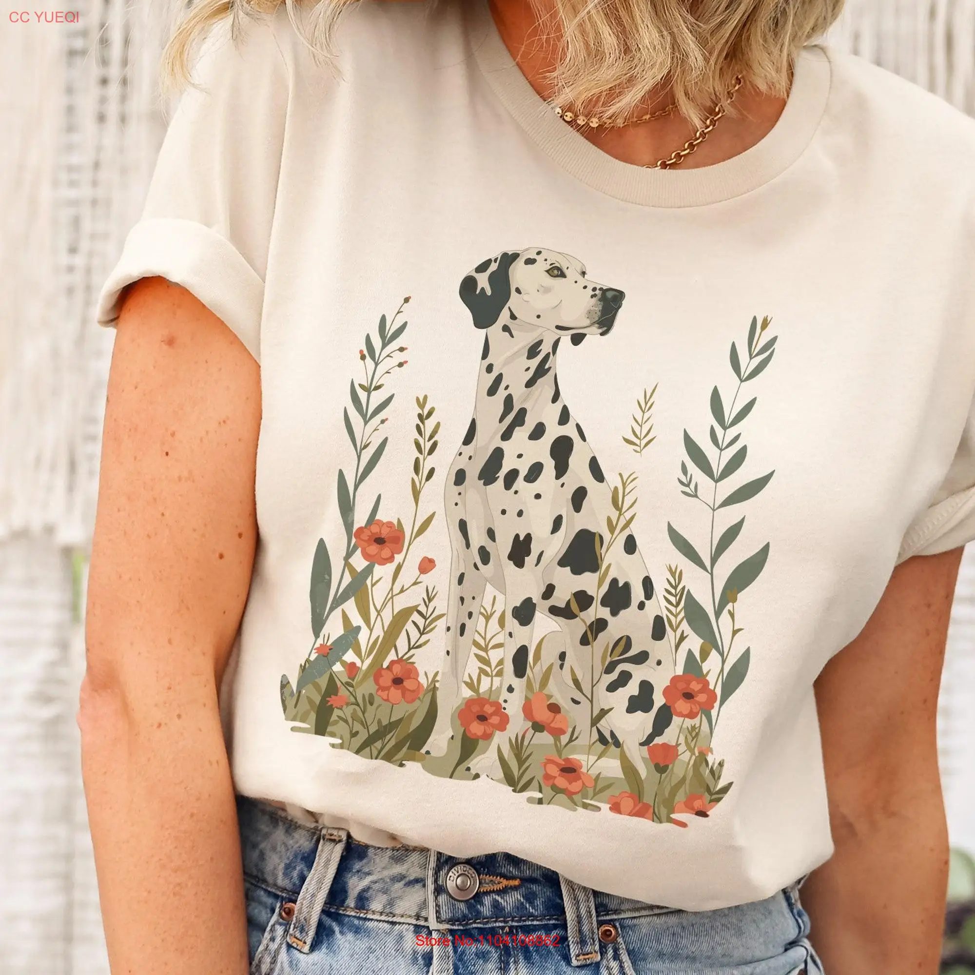 Dalmatian T Shirt s Cute Mom Floral Dog Lover Mama Cottage Core Clothes Botanical long or short sleeves