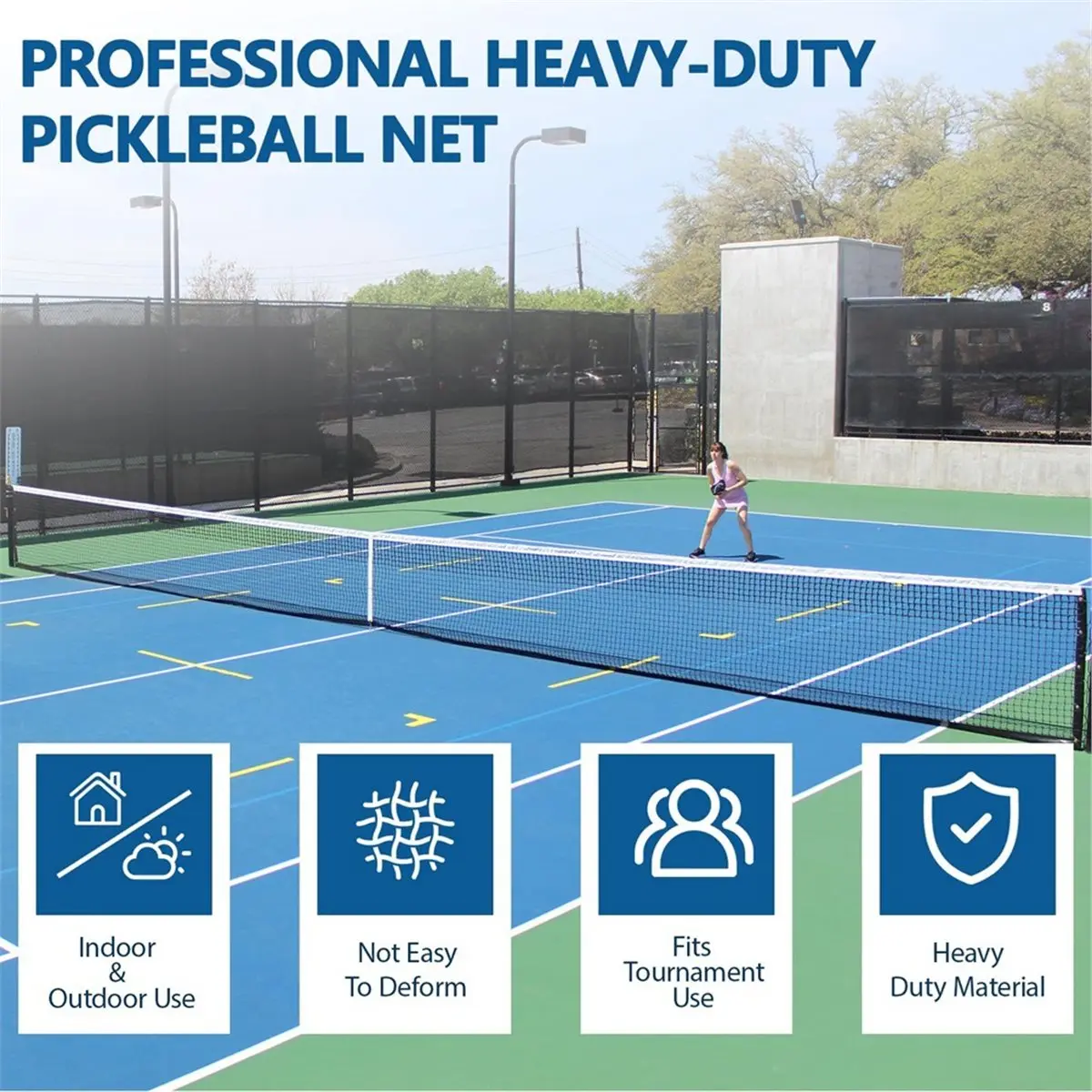 TOP! Système de filet de pickleball portable de 22 pieds, réglable pour l'intérieur et l'extérieur, idéal pour les jardins, les écoles et les centres communautaires