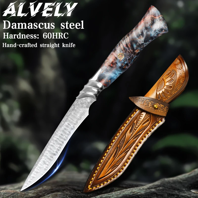 

High-quality outdoor fixed blade knife, Damascus steel fixed blade, suitable for expedition climbing, hunting, and EDC knife