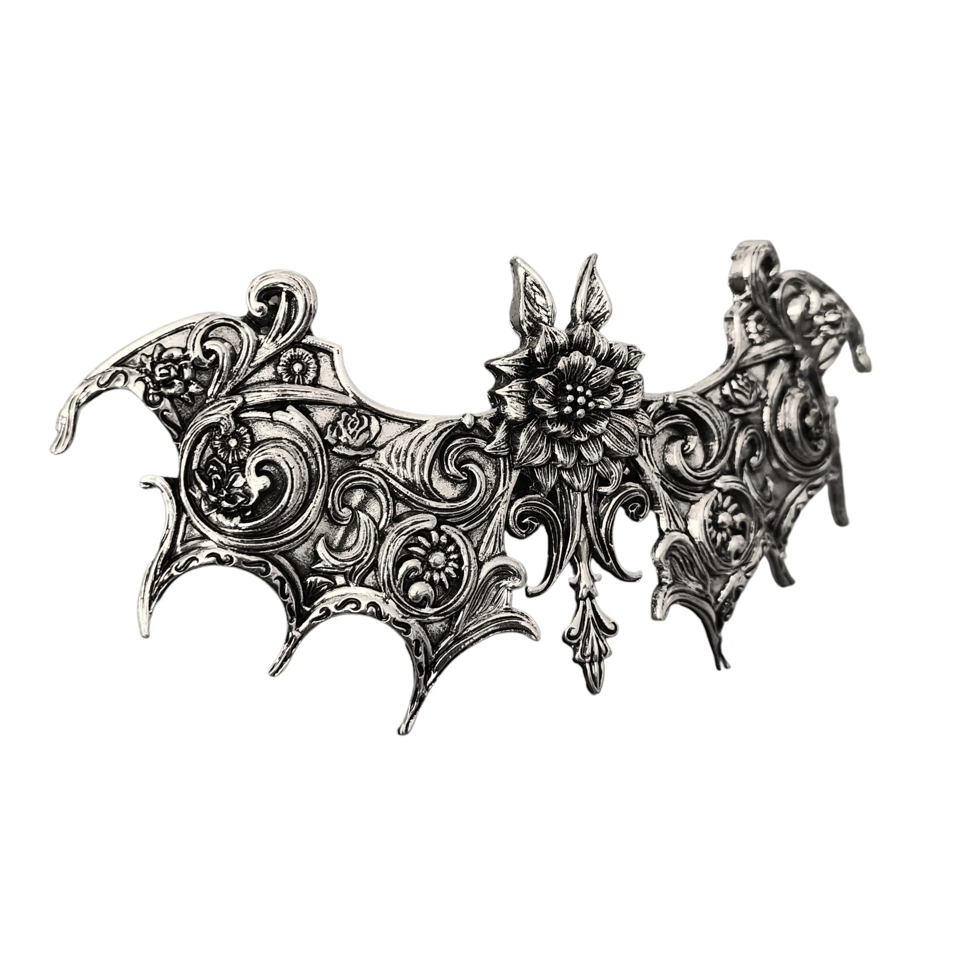 10PCS Vintage Metal Medieval Celtic Bat Hair Barrettes - Large Flower Hair Clips for Women