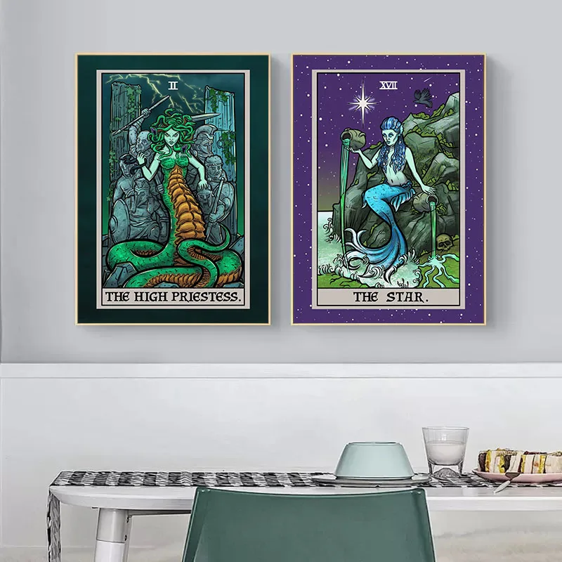 الكرتون الإرهاب التارو العدالة الموت الشيطان بطاقة المشارك قماش اللوحة مجردة الرعب جدار الفن لغرفة المعيشة ديكور المنزل #2