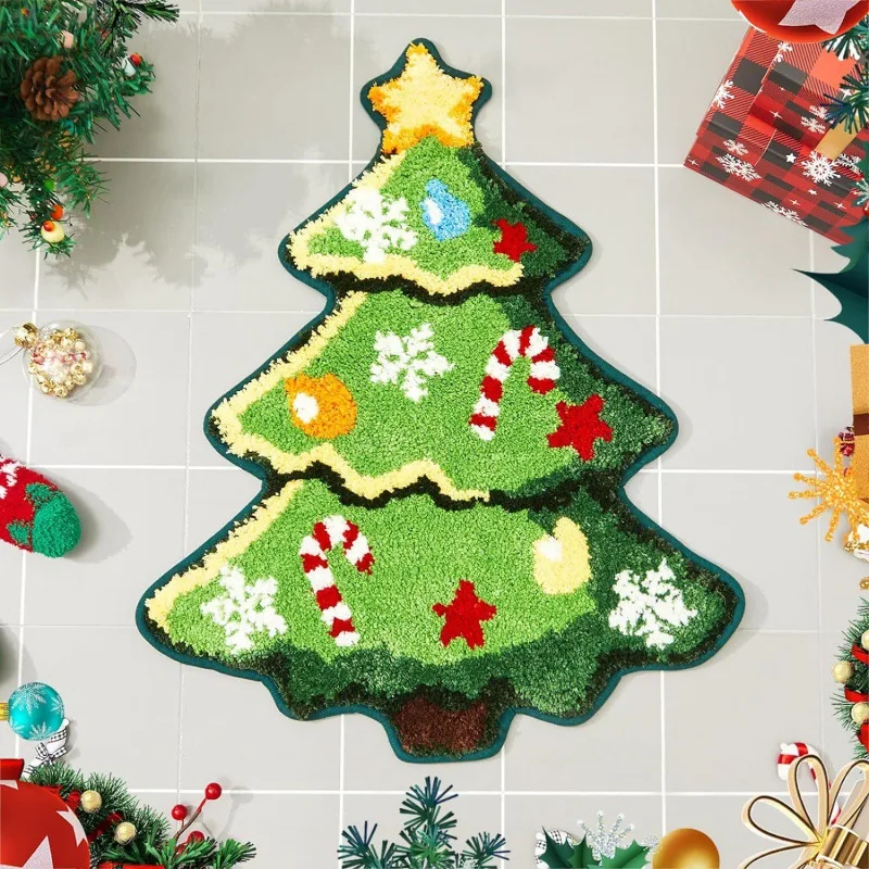 

Imitation Cashmere Shaped Rug Christmas Tree Mat Bathroom Entrance Holiday Decoration Carpet