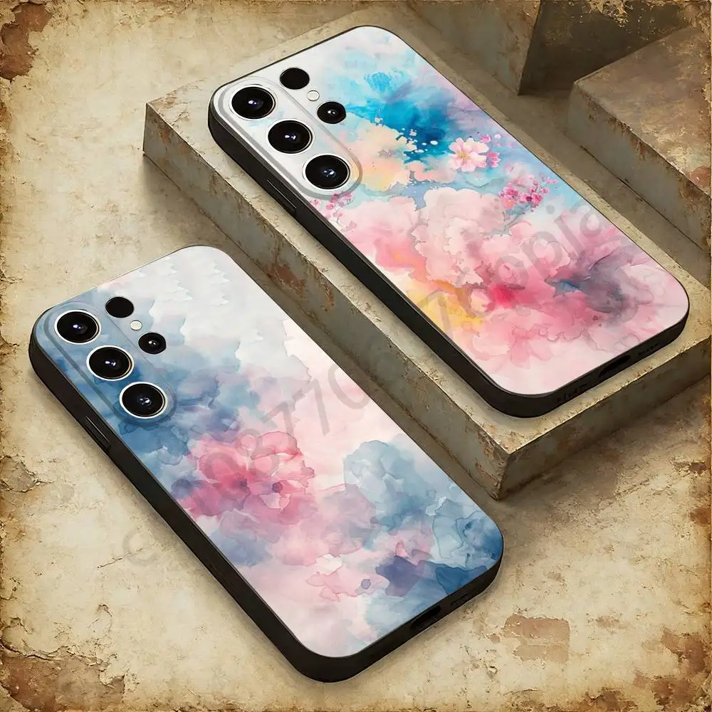 Abstract watercolor flowers Phone case For Samsung Galaxy A53,51,72,73,31,30,42 Soft Silicone Black Cover