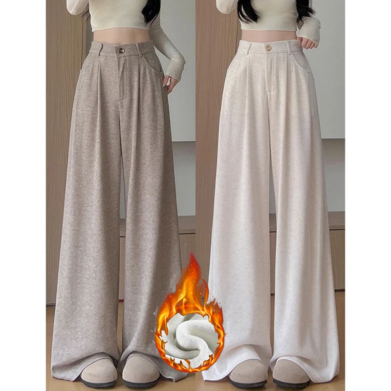 Heißer Verkauf Winter Damen Warme Samthose Mädchen Hochgeschnittene Einfarbige Plüschhose Damen Koreanische Mode Thermohose