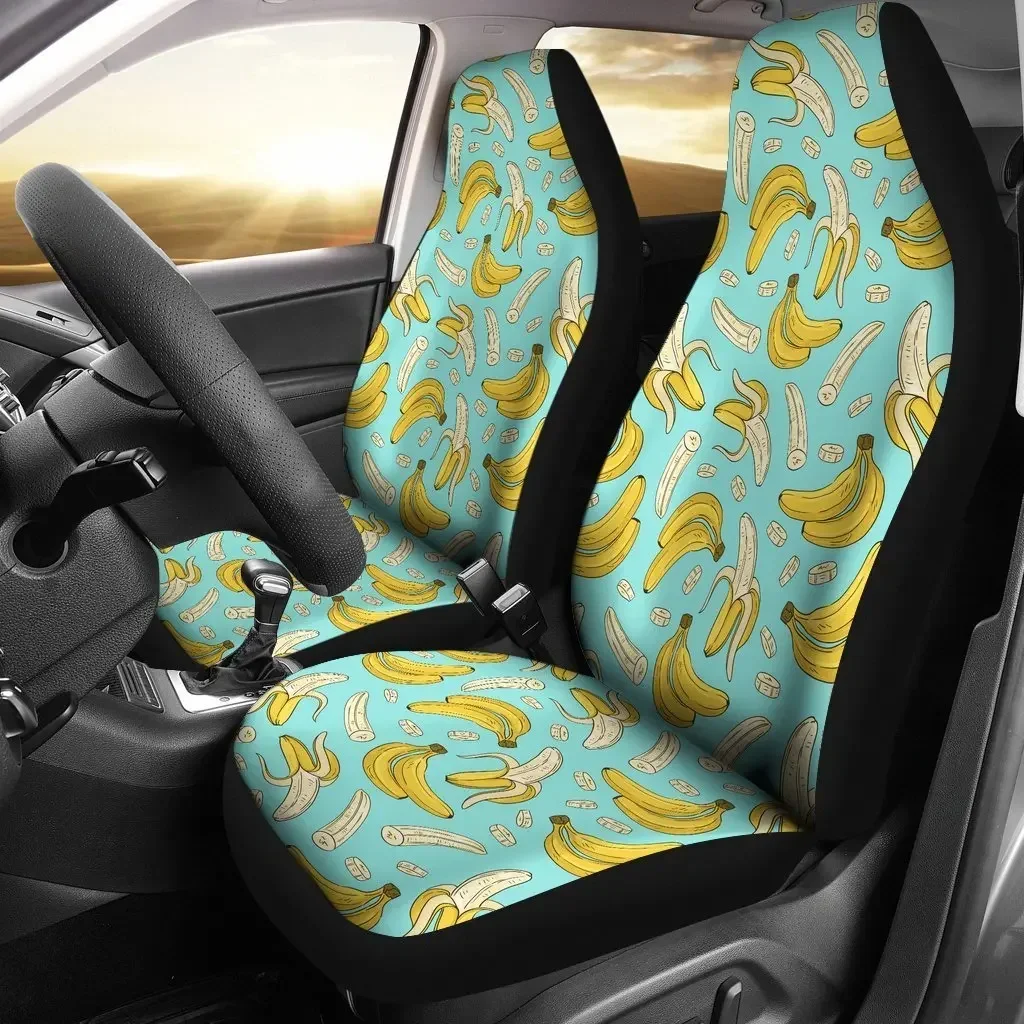 Banana Pattern Print Seat Cover Car Seat Covers Set 2 Pc, Car Accessories Car Mats