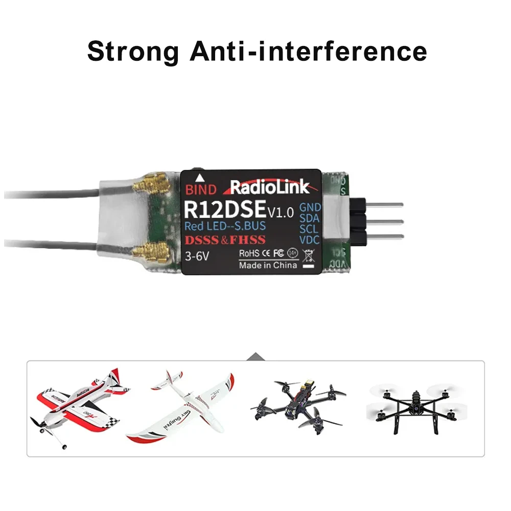 Radiolink R12DSE 2.4G 12 Channels Mini RC Receiver SBUS Signal RX for FPV Racing Drone Quad Airplane Helicopeter