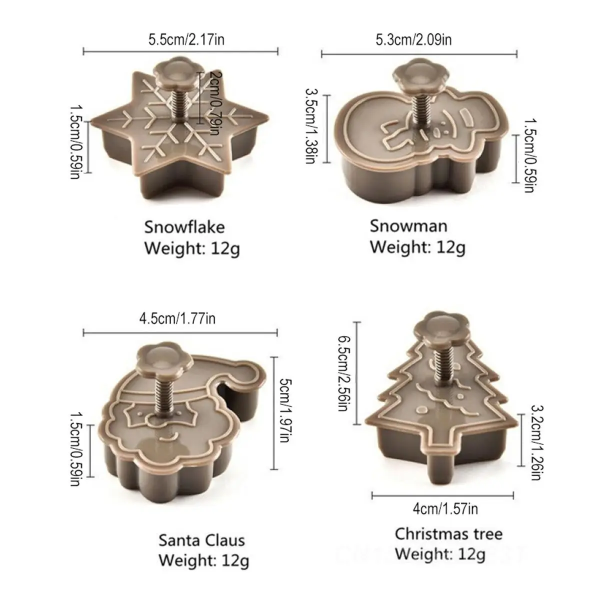 4Pcs 3D Christmas Baking Mold Set DIY Tree Snowman Cookie Cutter Plunger for Gingerbread Fondant Cake Decorating Pastry Tools
