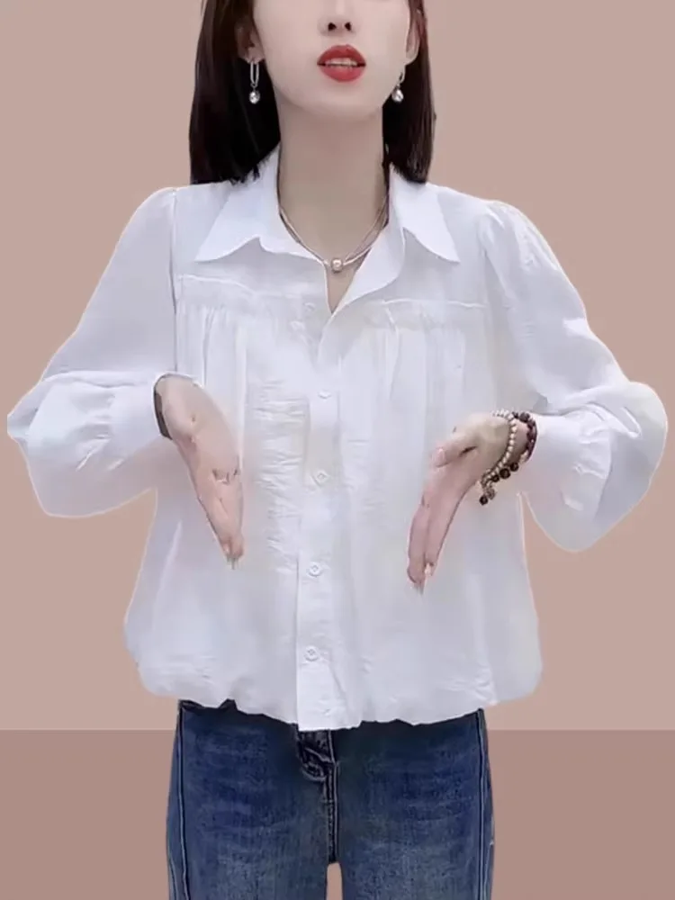 

Новая женская рубашка с длинным рукавом для весны и осени, модная, красивая, свободного кроя, на пуговицах, в милом стиле