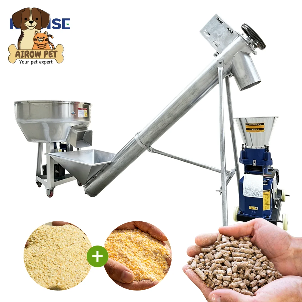 AIROW 100 to 500 Kg/h Small Animal Feed Production Line with Mixer Conveyor and Pellet Machine for Poultry and Livestock Farms