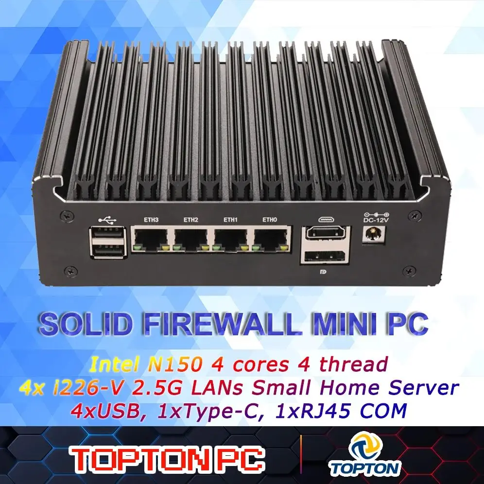 Firewall Mini PC N150 N95 N6005 4 x 2.5GbE i226V LAN Fanless Computer Hardware, Micro Router Appliance, AES-NI, OPNsense, TypeC