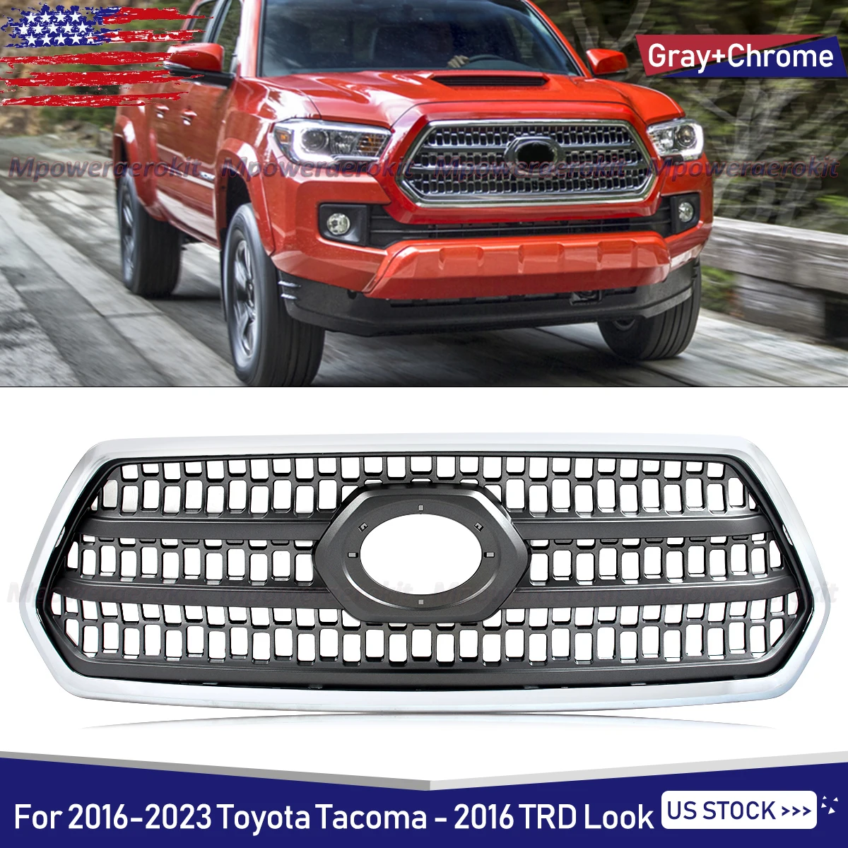 Silver Honeycomb Grille Modified Grill Accessories For 2016-2023 Toyota Tacoma 2016 TRD Radiator Grill Front Bumper Upper Grille